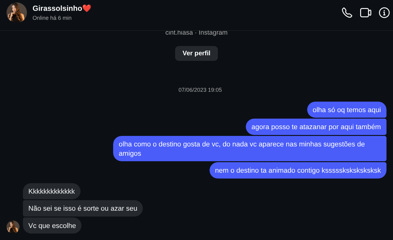 Primeiras mensagens entre Kelton e Cinthia